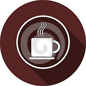 Icon of a cup of coffee. White flat image in a white contour of