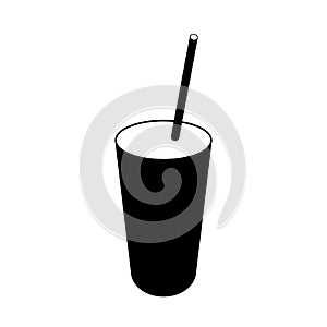 Icon cup with milkshake, drink or juice in black color on a white background