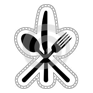 Icon Cutlery restaurant catering, vector icon crossed spoon fork knife, logo sign sticker fast food knife spoon with