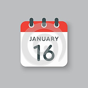 Icon day date 16 January, template calendar page