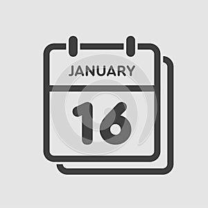 Icon day date 16 January, template calendar page