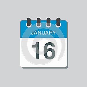 Icon day date 16 January, template calendar page