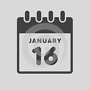 Icon day date 16 January, template calendar page