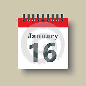 Icon day date 16 January, template calendar page