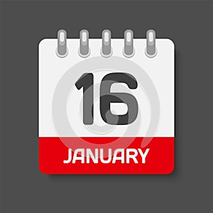 Icon day date 16 January, template calendar page