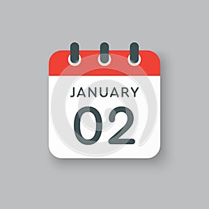 Icon day date 2 January, template calendar page