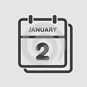 Icon day date 2 January, template calendar page