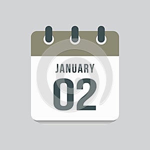 Icon day date 2 January, template calendar page