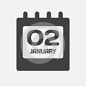 Icon day date 2 January, template calendar page