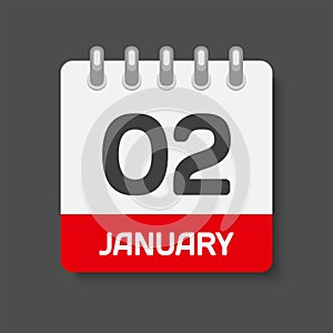 Icon day date 2 January, template calendar page