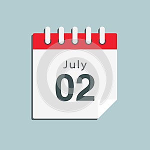 Icon day date 2 July, template calendar page
