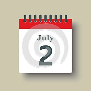 Icon day date 2 July, template calendar page