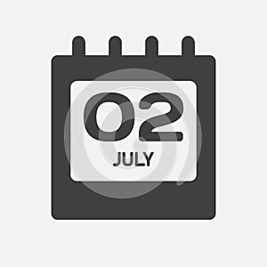 Icon day date 2 July, template calendar page