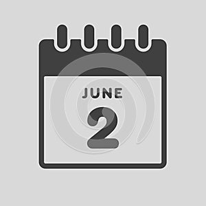 Icon day date 2 June, template calendar page