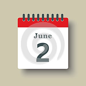 Icon day date 2 June, template calendar page