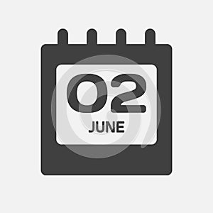 Icon day date 2 June, template calendar page