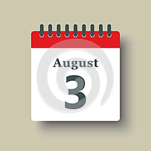 Icon day date 3 August, template calendar page