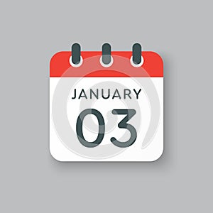 Icon day date 3 January, template calendar page