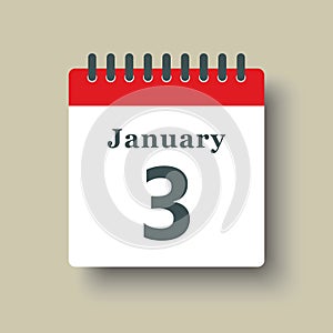 Icon day date 3 January, template calendar page
