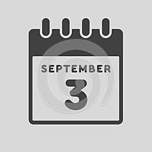 Icon day date 3 September, template calendar page