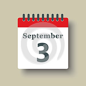 Icon day date 3 September, template calendar page