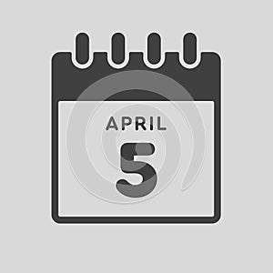 Icon day date 5 April, template calendar page