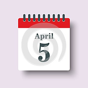 Icon day date 5 April, template calendar page