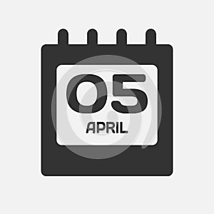 Icon day date 5 April, template calendar page