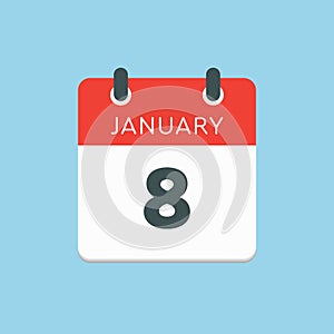 Icon day date 8 January, template calendar page