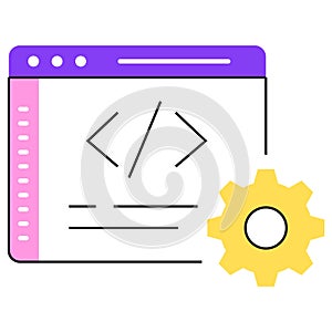 Icon depicting a webpage with programming lines and tags, illustrating web development, coding, and HTML source code