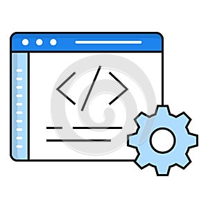 Icon depicting a webpage with programming lines and tags, illustrating web development, coding, and HTML source code