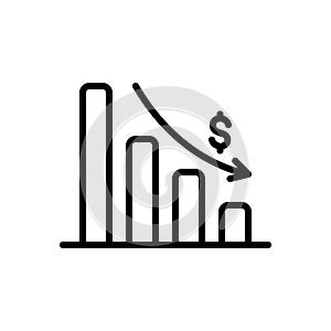 Black line icon for Depleting Chart, analytics and app