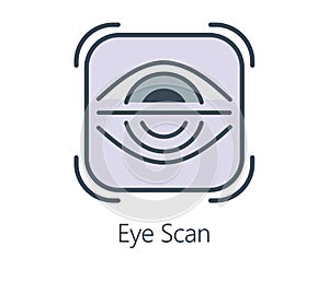 Icon design eye scan in flat line style.