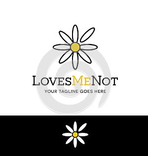 Icon design of a white daisy with a plucked petal