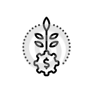 Black line icon for Development, plant and dollar