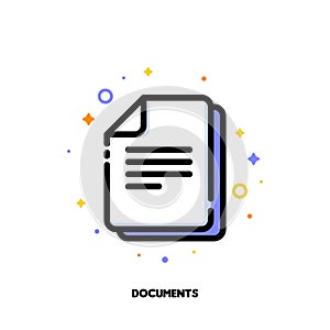 Icon of documents for office work concept. Flat filled outline