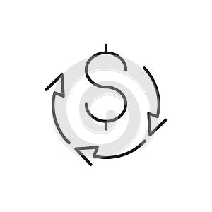 Icon of dollar sign in circle made of arrows, payment or currency exchange finance icon, banking or investment concept. Vector