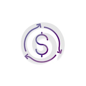 Icon of dollar sign in circle made of arrows, payment or currency exchange finance icon, banking or investment concept. Vector