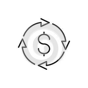 Icon of dollar sign in circle made of arrows, payment or currency exchange finance icon, banking or investment concept. Vector