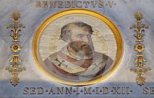 The icon on the dome with the image of Pope Benedict V, basilica of Saint Paul Outside the Walls, Rome