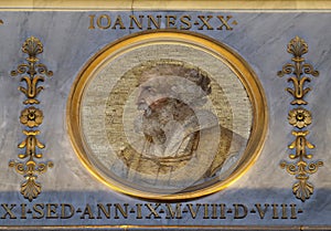 The icon on the dome with the image of Pope John XX, basilica of Saint Paul Outside the Walls, Rome, Italy