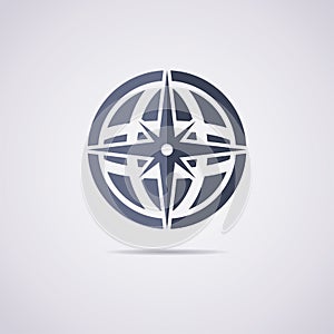 Icon of earth globe and compass, vector