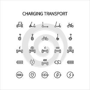 Icon Of The Ecological Electric Transport Line. Presented Scooter Segway Bike Gyro Scooter Golf Cart. Dock Station