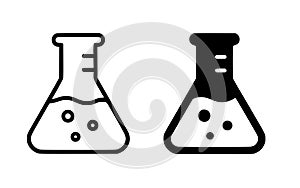 Icon for education, Erlenmeyer flask illustration, outline and silhouette versions