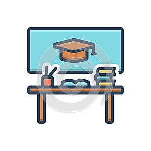 Color illustration icon for Educational, desk and book photo