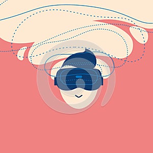 Icon of Enthusiastic man using virtual reality glasses. VR, AR, emoji, stiker illustration concept