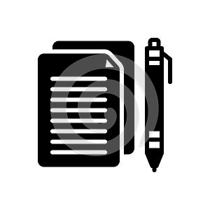 Black solid icon for Essay, paper and pencil photo