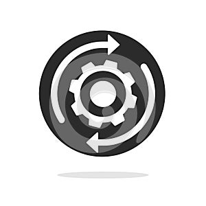 Icon of execute customization process vector graphic or implement integration change rotation cycle gear wheel pictogram symbol