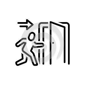 Black line icon for Exit, toward and door