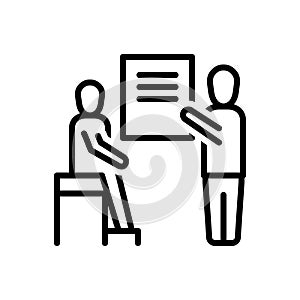 Black line icon for Explain, decode and exhort